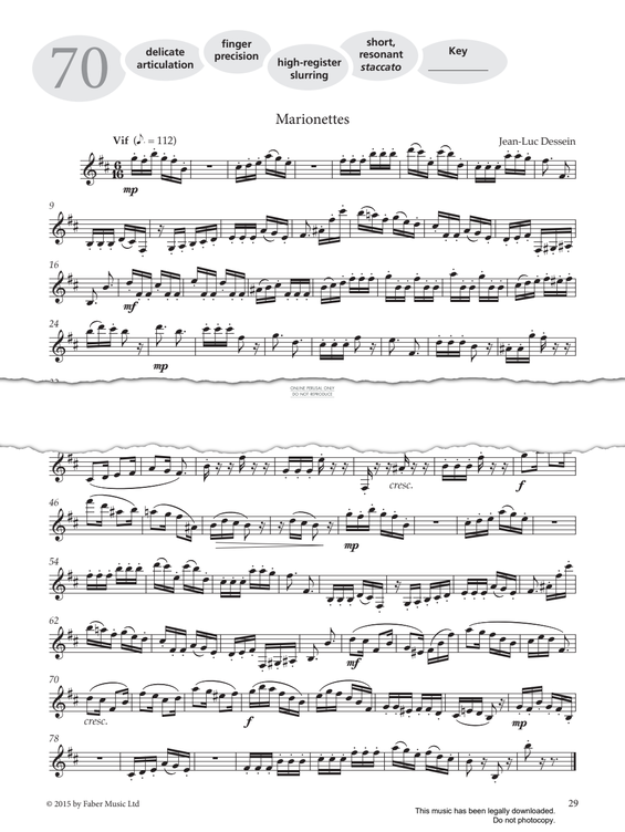 Product gallery: Page 1 of 1 Study No.70 'Marionettes' (from 'More Graded Studies For Clarinet Book Two'), Jean-Luc Dessein