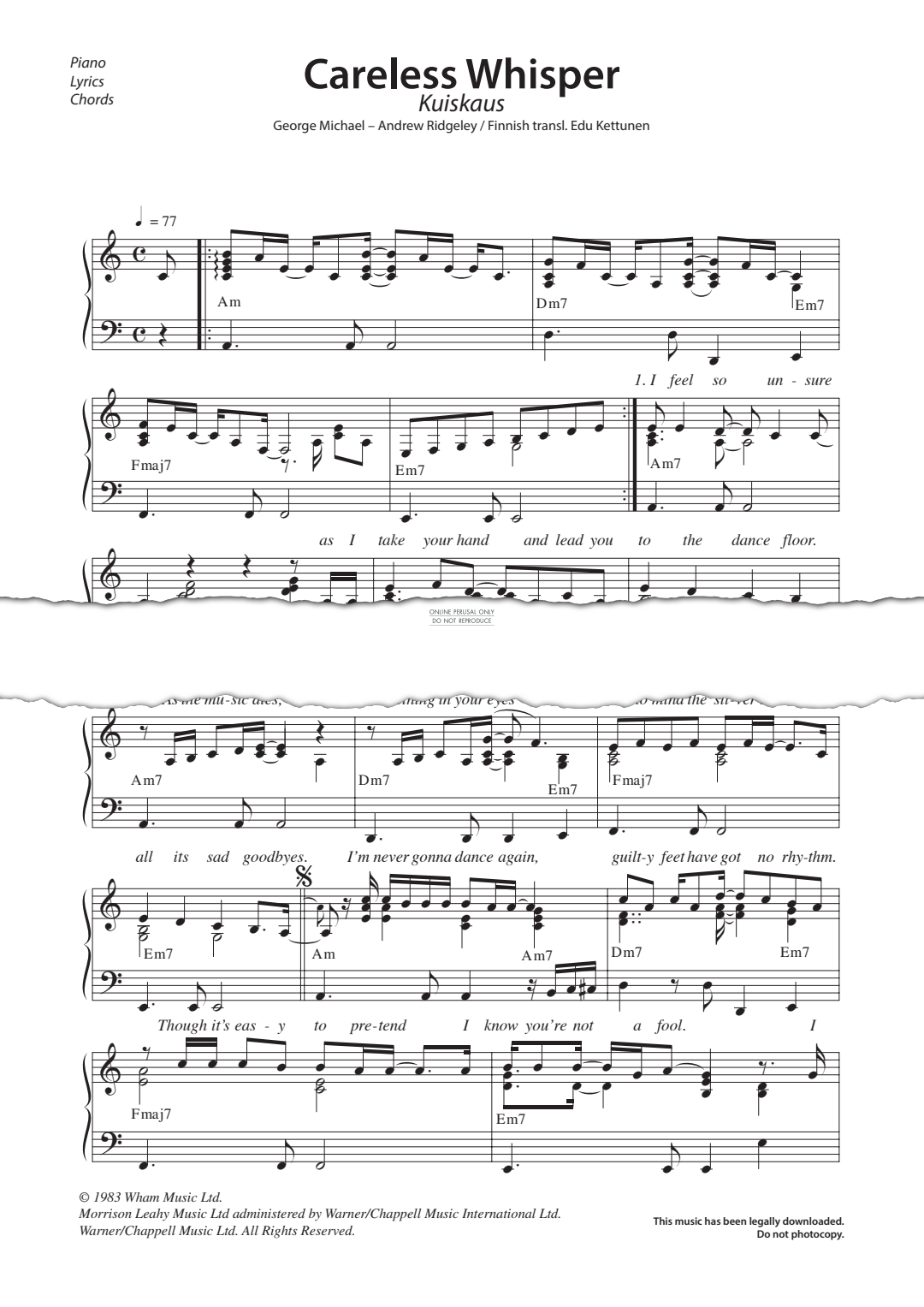 Careless Whisper George Michael Sheet Music Guitar Piano Voice Careless Whisper George Michael Sheet Music Guitar Piano Voice