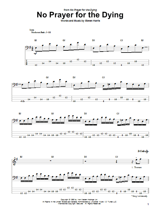 Produktgalerie: Seite 1 von 1 No Prayer For The Dying, Iron Maiden, E-Bass