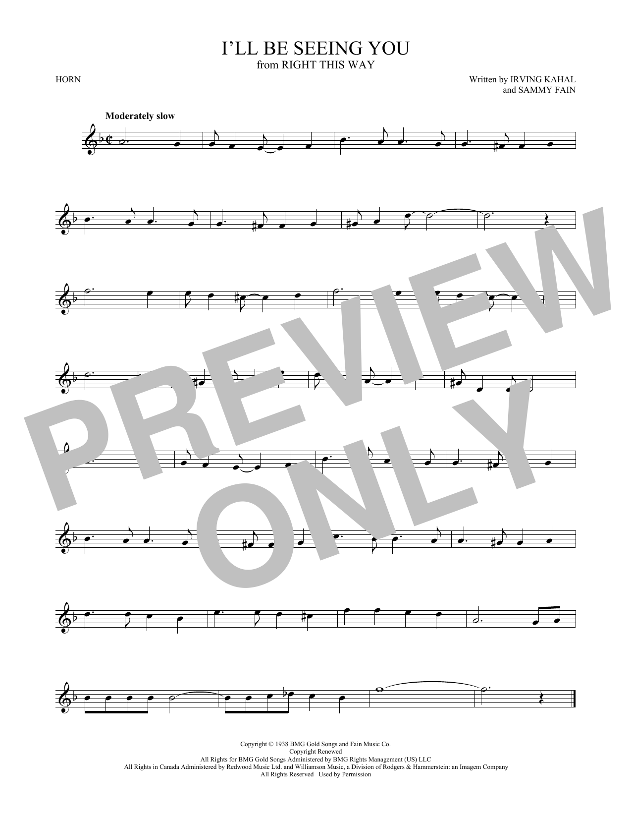 Produktgalerie: Seite 1 von 1 I'll Be Seeing You, Irving Kahal & Sammy Fain, Horn