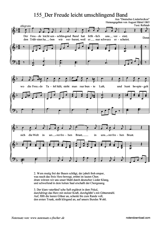Product picture to: Der Freude leicht umschlingend Band Aus "Deutsches Liederlexikon" A. Härtel (1865)