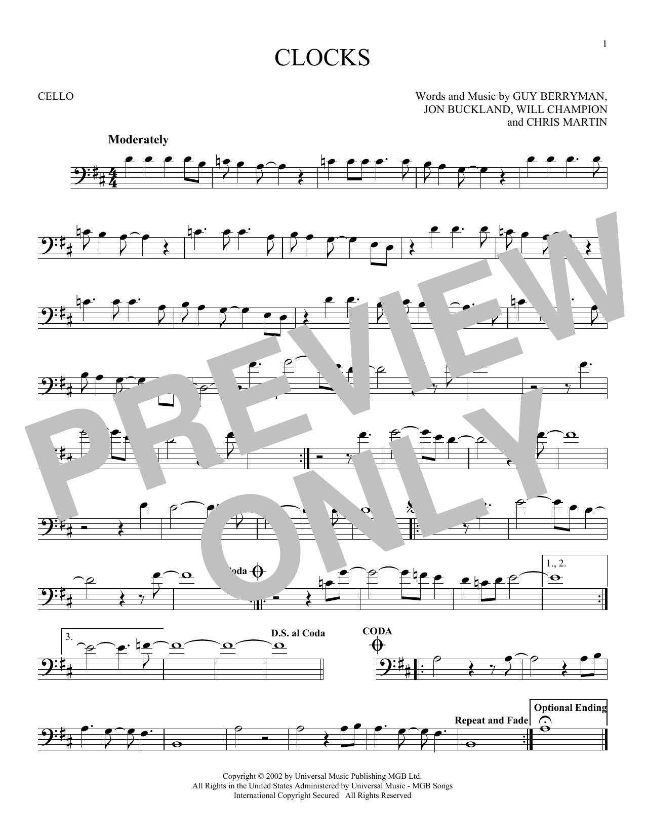 Produktgalerie: Seite 1 von 1 Clocks, Coldplay, Violoncello