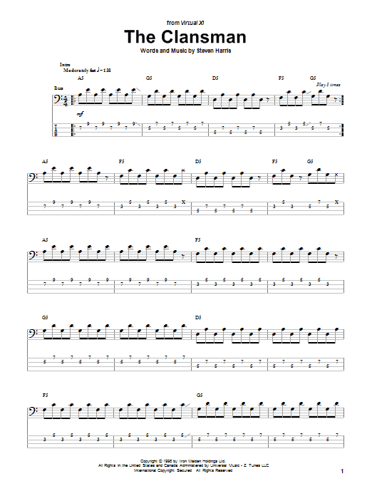 Produktgalerie: Seite 1 von 1 The Clansman, Iron Maiden, E-Bass