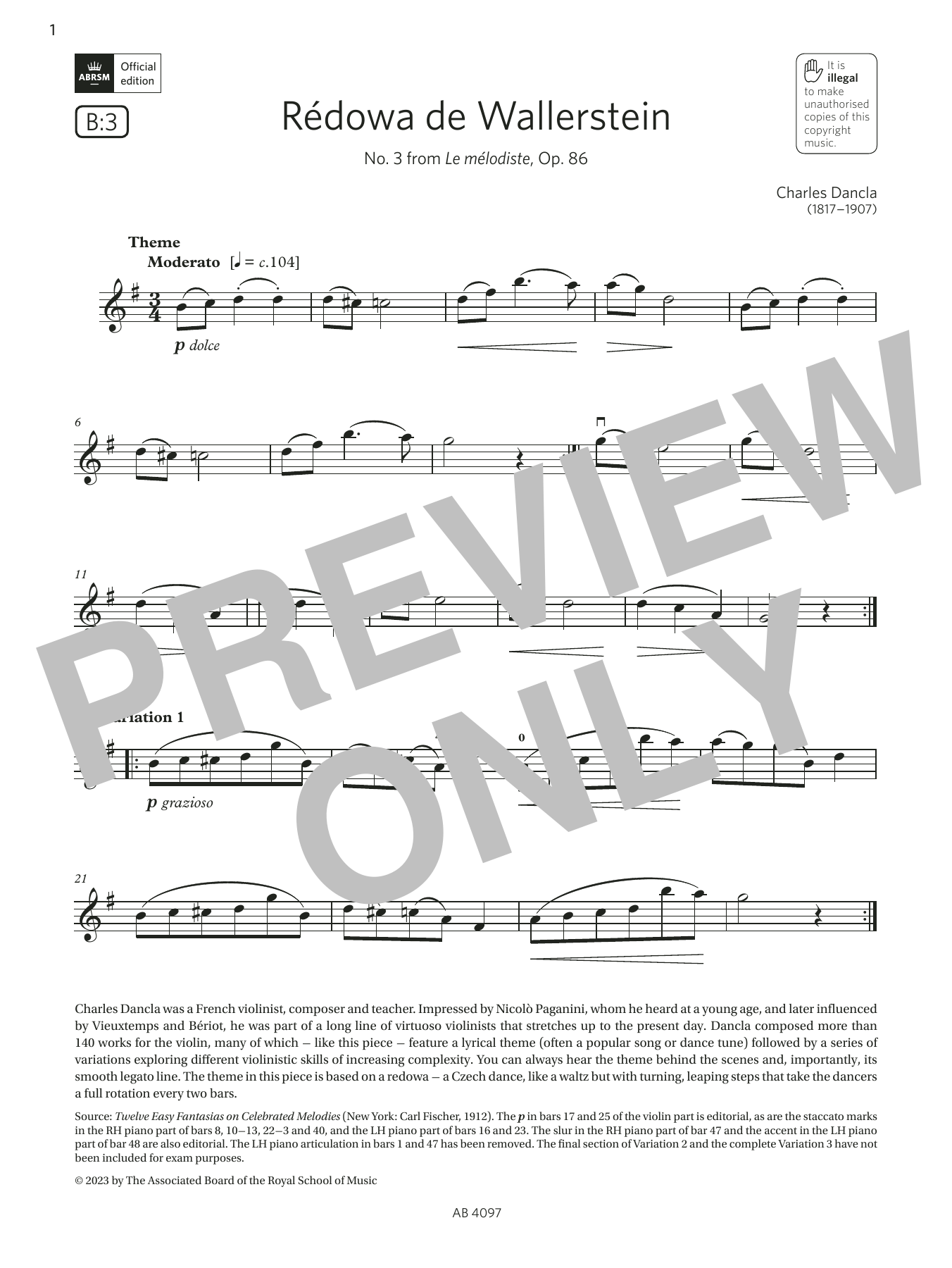 Product gallery: Page 1 of 1 Rédowa de Wallerstein (Grade 3, B3, from the ABRSM Violin Syllabus from 2024), Charles Dancla