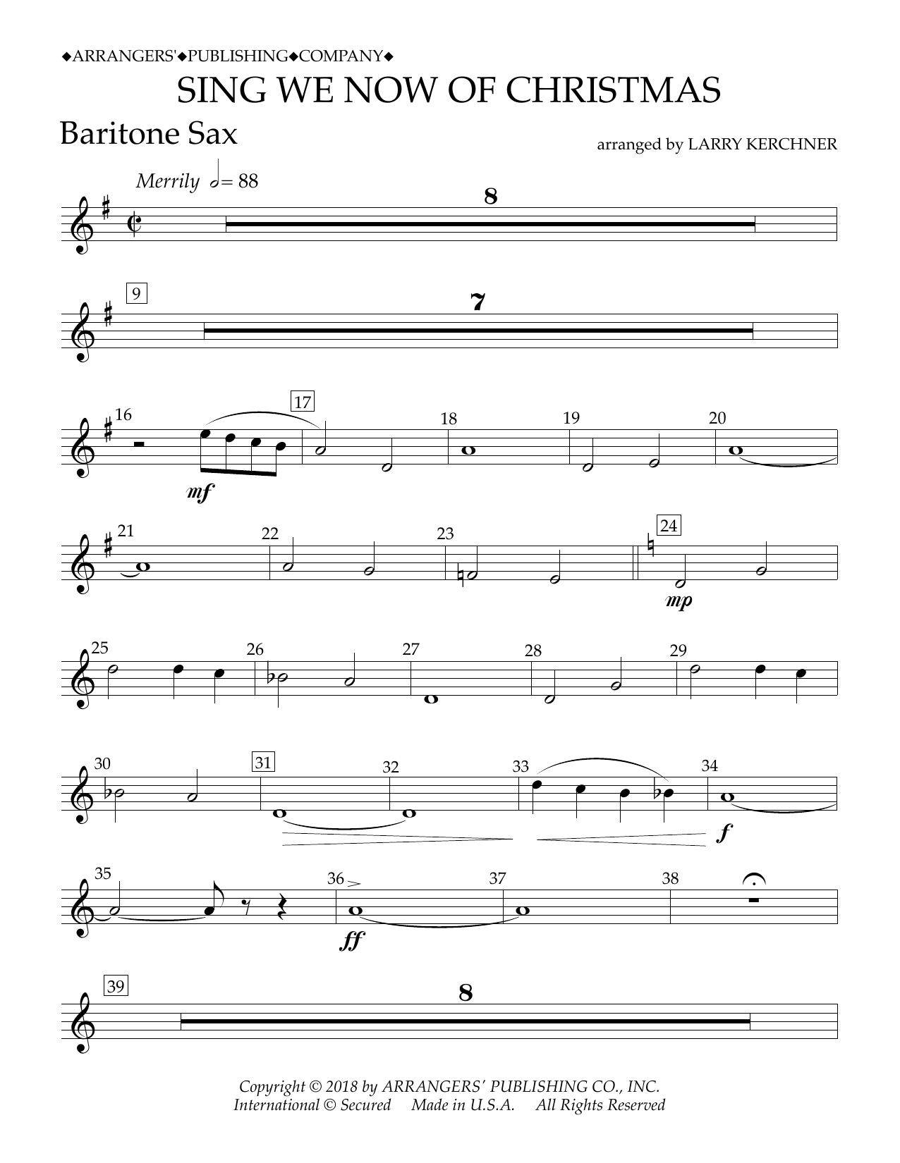 Product picture to: Sing We Now of Christmas (arr. Larry Kerchner) - Eb Baritone Saxophone