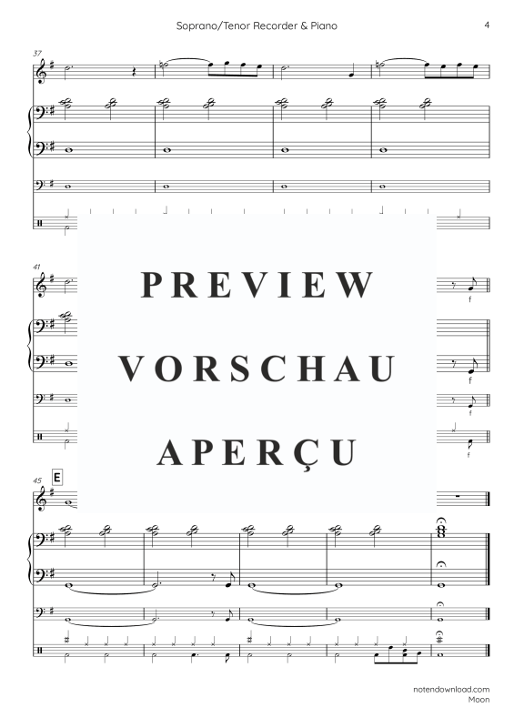 Produktgalerie: Seite 9 von 11 Moon, , Sopran Blockflöte und Klavier - E-Bass und Drum Set optional