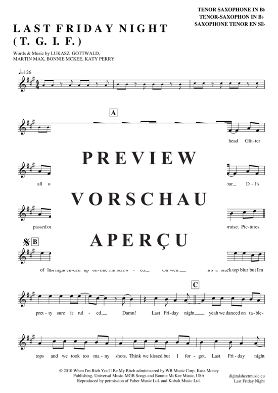 Product gallery: Page 2 of 4 Last Friday Night , Perry, Katy, Tenor Saxophone