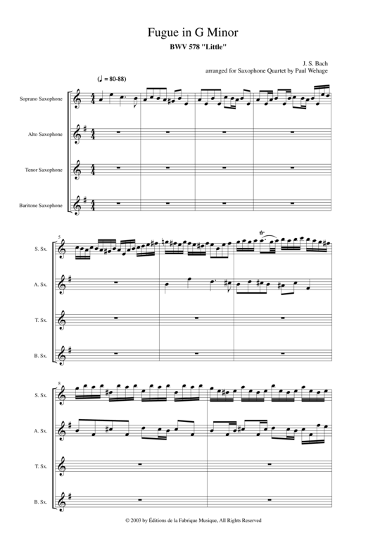 gallery: Kleine Fuge in G-Moll BWV 578 , , (Saxophon Quartett)