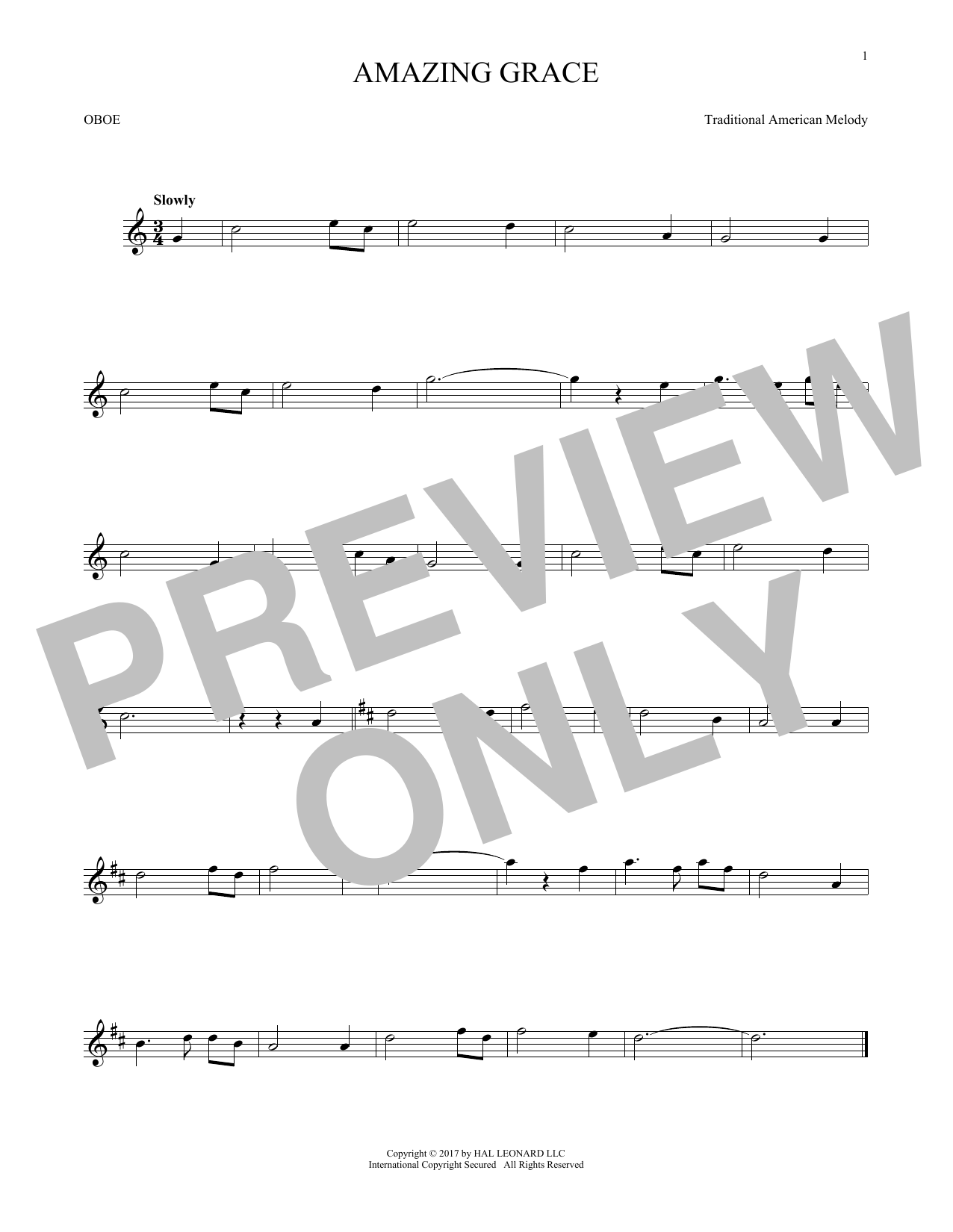 Produktgalerie: Seite 1 von 1 Amazing Grace, Traditional American Melody, Oboe