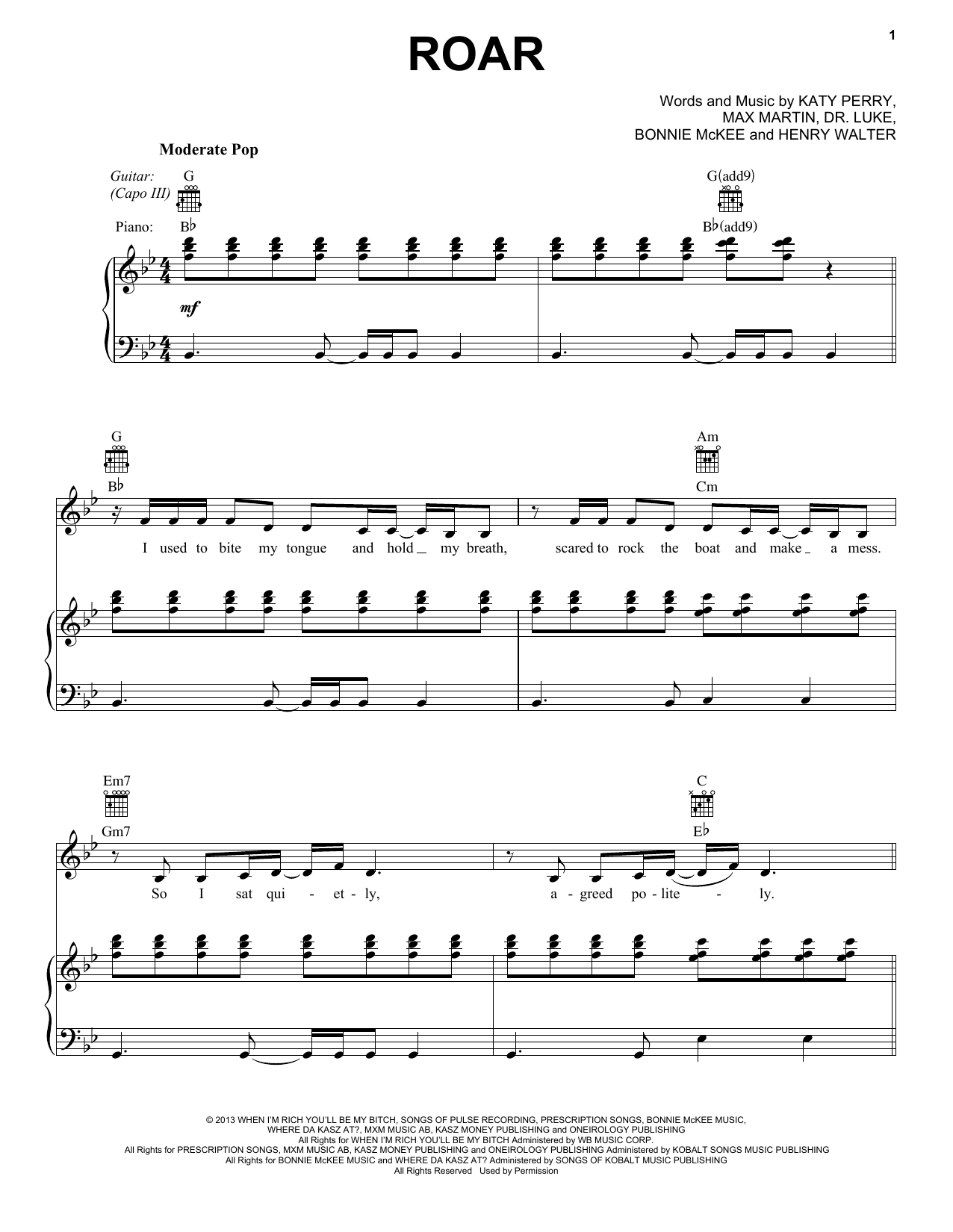 Produktgalerie: Seite 1 von 1 Roar, Katy Perry, Gesang, Gitarre, Klavier