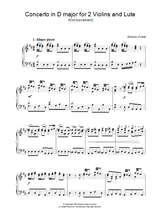 Product picture to: Concerto in D major for 2 Violins and Lute (first movement)