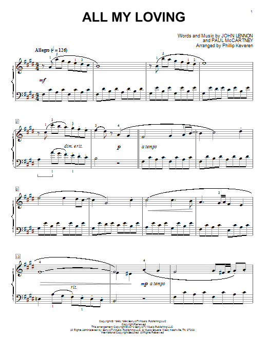 Product gallery: Page 1 of 1 All My Loving [Classical version] (arr. Phillip Keveren), The Beatles