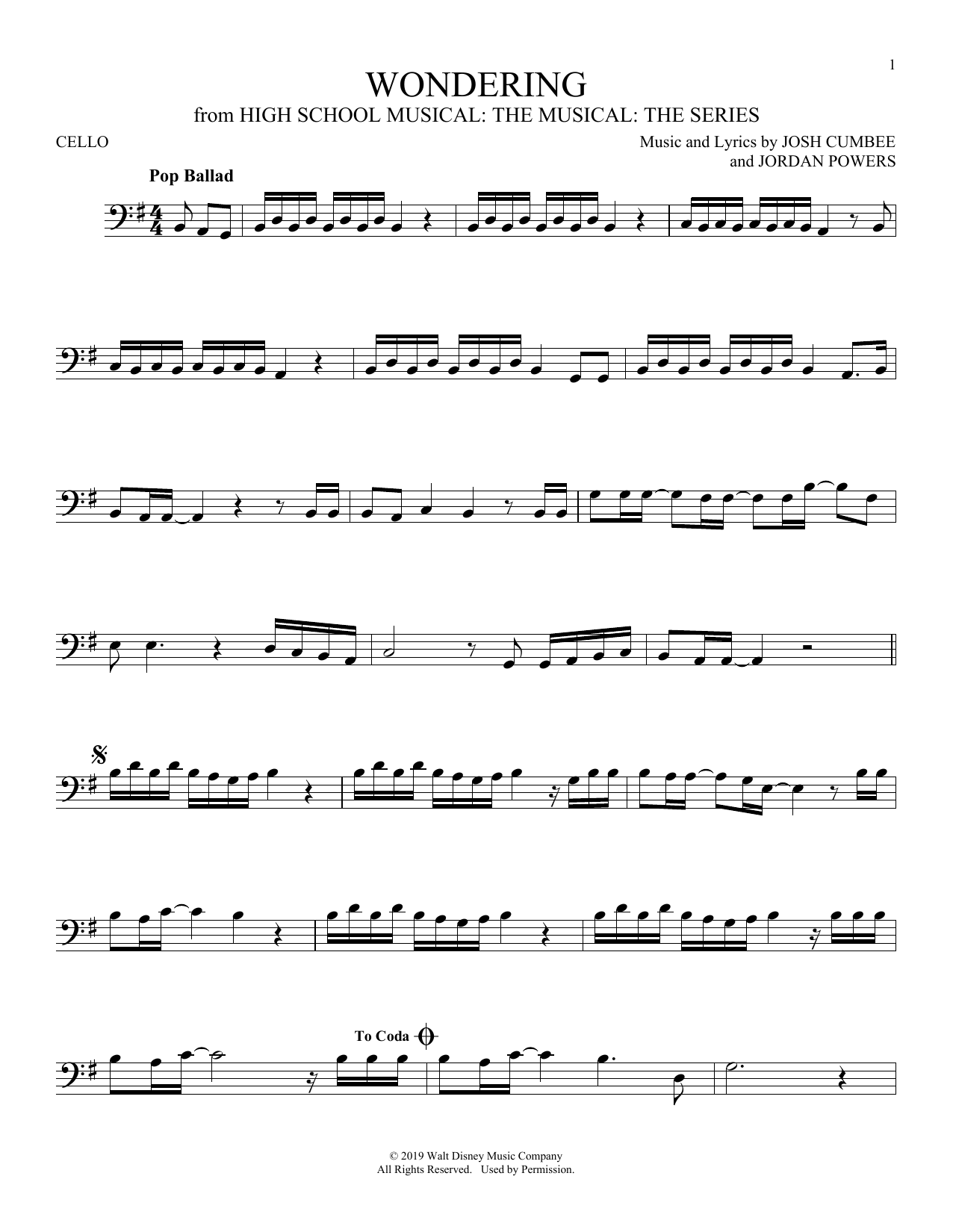 Produktgalerie: Seite 1 von 1 Wondering (from High School Musical: The Musical: The Series), Olivia Rodrigo & Julia Lester, Violoncello