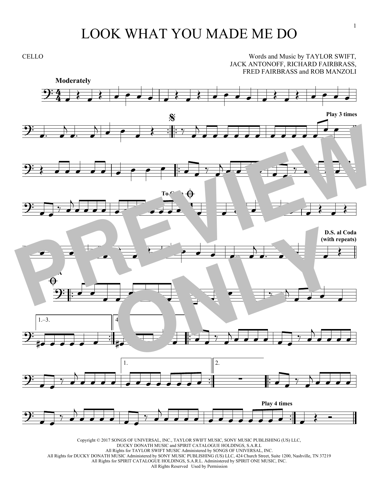 Produktgalerie: Seite 1 von 1 Look What You Made Me Do, Taylor Swift, Violoncello