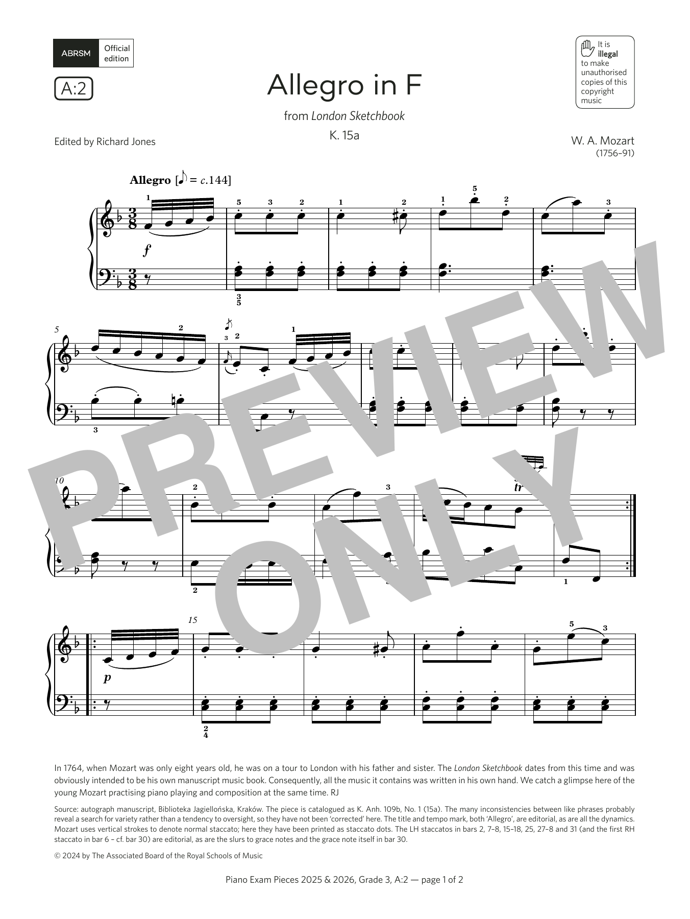 Produktbild zu: Allegro in F (Grade 3, list A2, from the ABRSM Piano Syllabus 2025 & 2026)