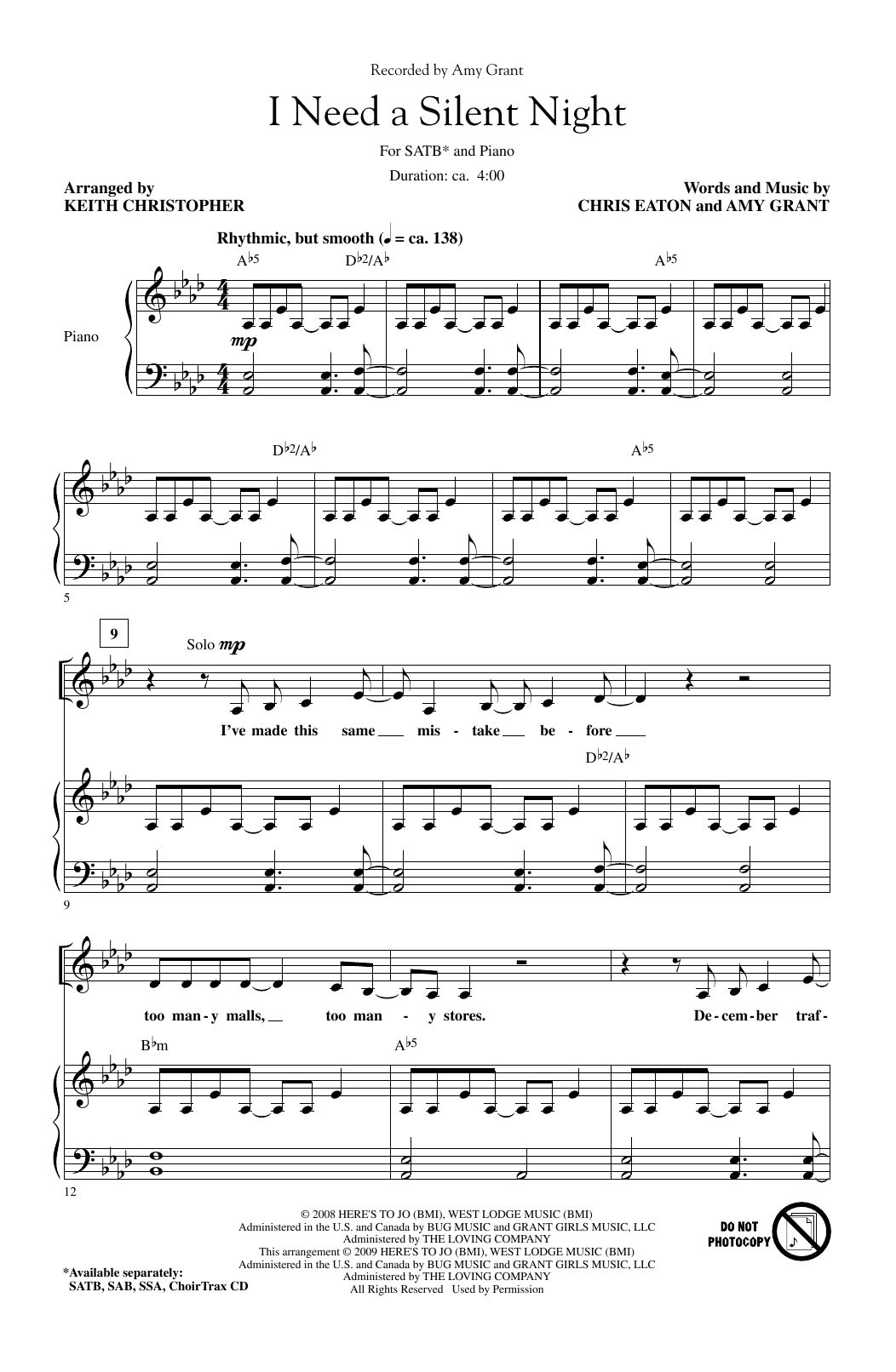 Produktbild zu: I Need A Silent Night (arr. Keith Christopher)
