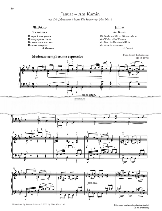 Produktgalerie: Seite 1 von 1 Januar – Am Kamin (Die Jahreszeiten / The Seasons Op. 37a, No. 1), Pyotr Ilyich Tchaikovsky, Klavier