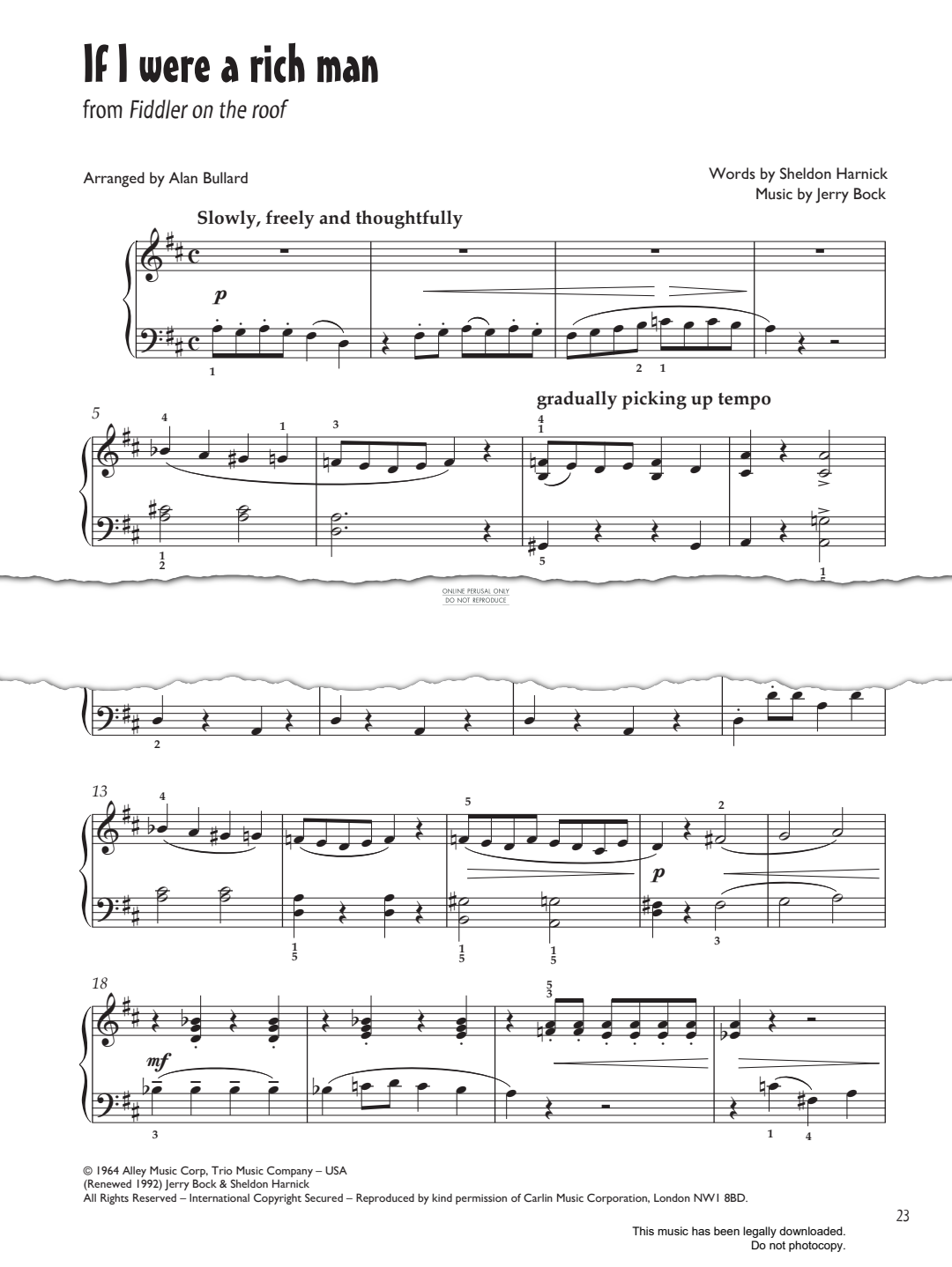 gallery: If I Were A Rich Man (from 'Fiddler On The Roof'), Jerry Bock