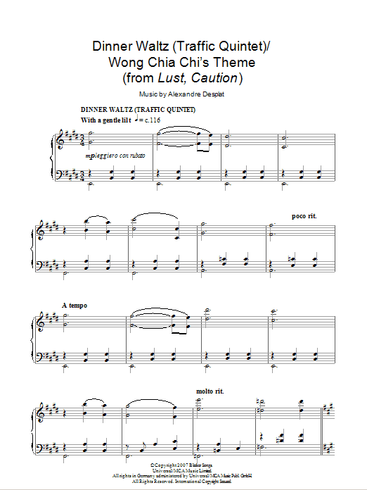 Product gallery: Page 1 of 1 Dinner Waltz (Traffic Quintet) / Wong Chia Chi's Theme, Alexandre Desplat