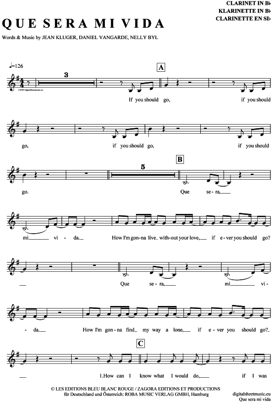 Product gallery: Page 1 of 4 Que sera mi vida , Gibson Brothers, Clarinet in B-flat