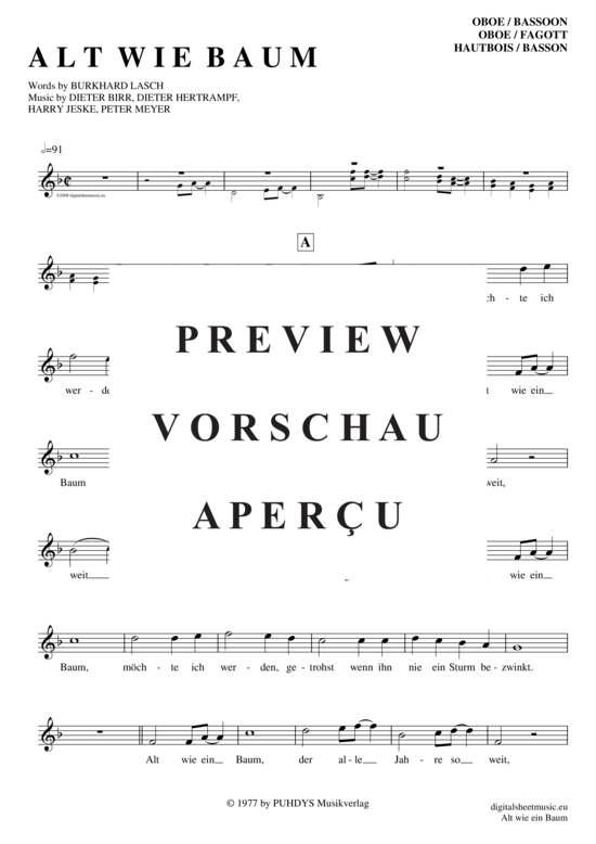 Product gallery: Page 2 of 4 Alt wie ein Baum , Puhdys, (oboe / bassoon)
