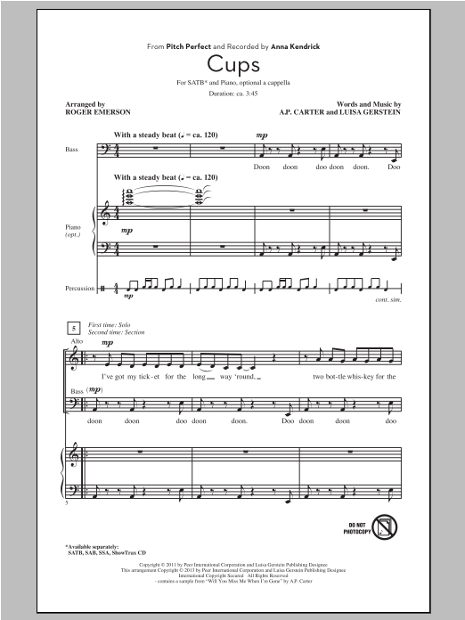 Product picture to: Cups (from Pitch Perfect) (arr. Roger Emerson)
