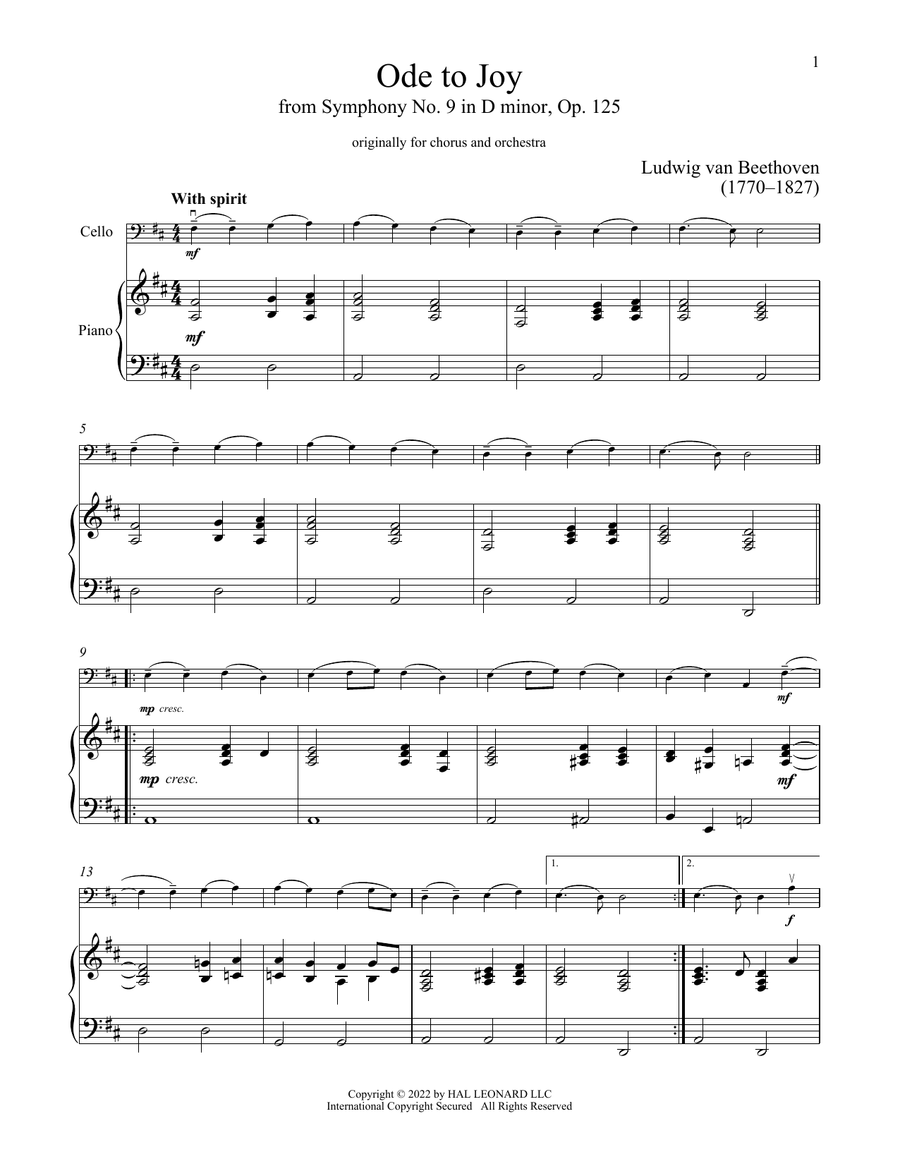 Produktgalerie: Seite 1 von 1 Ode To Joy, Ludwig Van Beethoven, Klavier, Violoncello