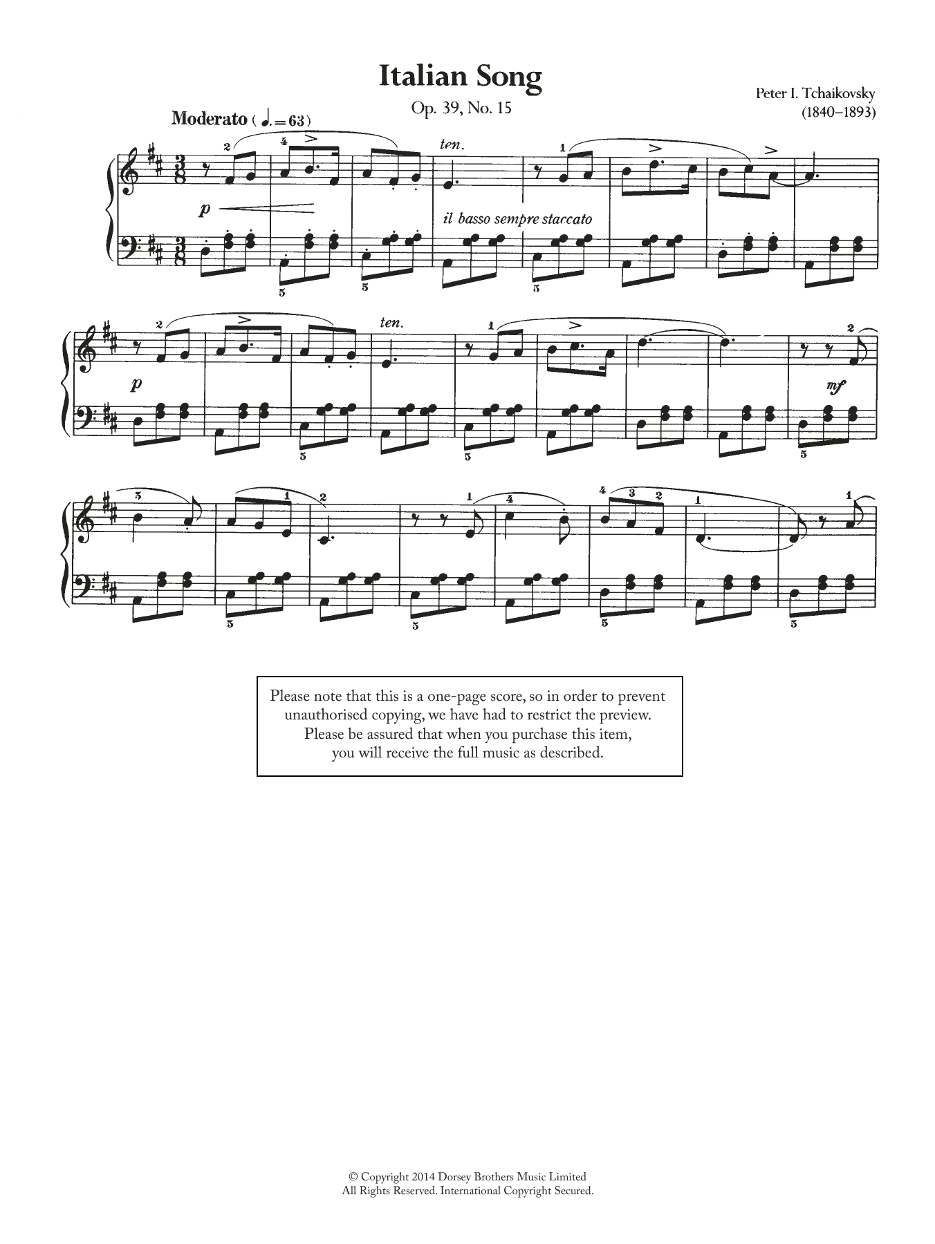 Produktbild zu: Italian Song, Op.39 No.15