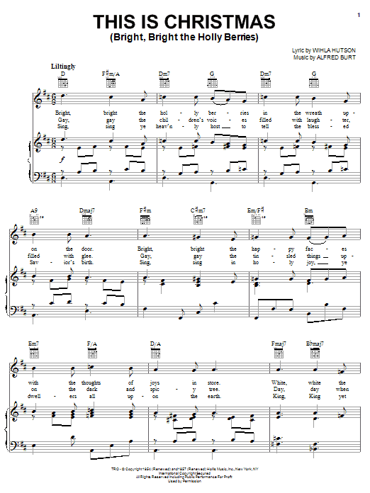 Product gallery: Page 1 of 1 This Is Christmas (Bright, Bright The Holly Berries), Alfred Burt