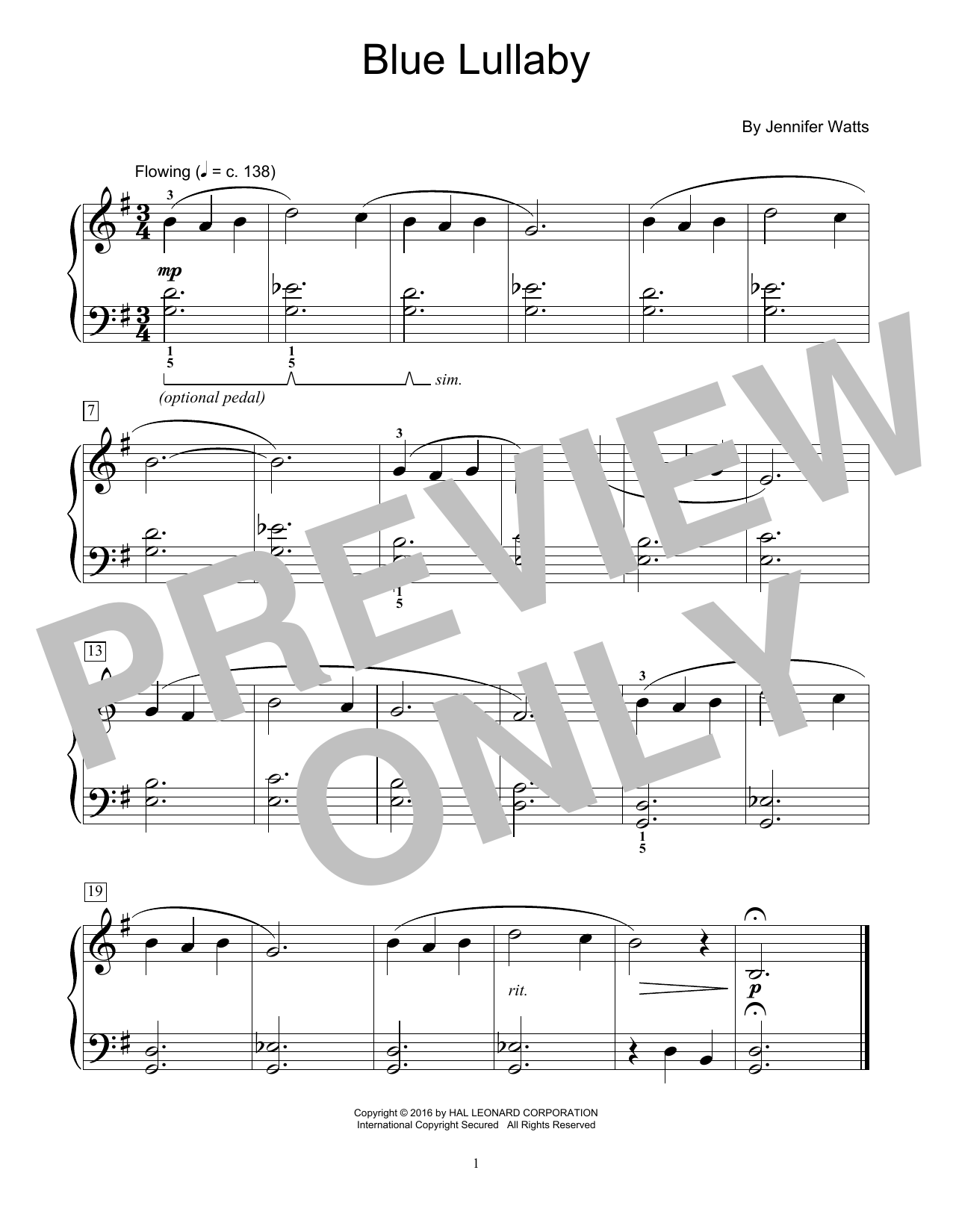 Produktgalerie: Seite 1 von 1 Blue Lullaby, Jennifer Watts, Klavier