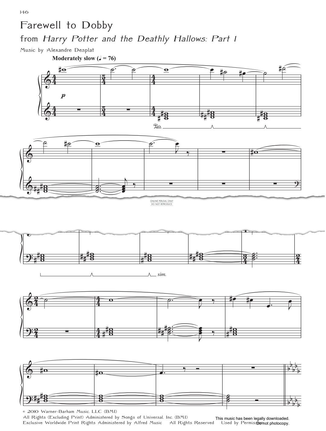 Produktgalerie: Seite 1 von 1 Farewell To Dobby (from 'Harry Potter And The Deathly Hallows: Part 1'), Alexandre Desplat, Klavier