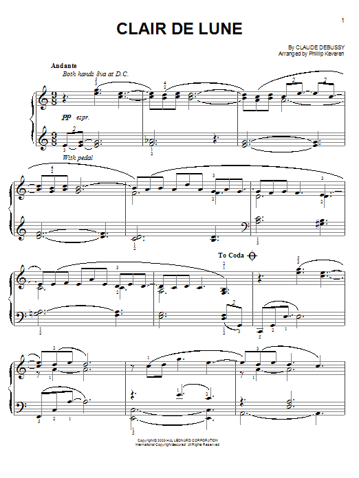 Product gallery: Page 1 of 1 Clair de Lune (from Frankie and Johnny) (arr. Phillip Keveren), Claude Debussy