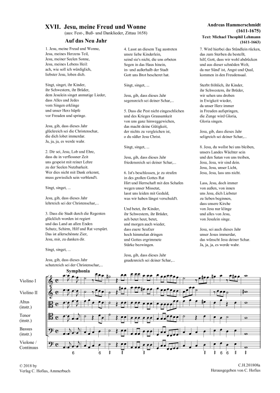 gallery: Jesu, meine Freud und Wonne (aus: Fest-, Buß- und Danklieder), , (5 Vokalstimmen, 5 Instrumentalstimmen und Continuo)