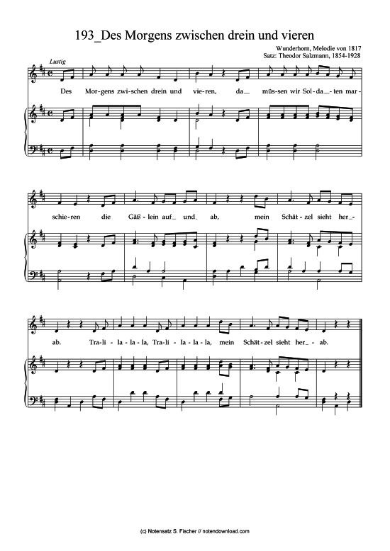 Product picture to: Des Morgens zwischen drein und vieren Wunderhorn, Melodie von 1817 Satz: Theodor Salzmann, 1854-1928 
