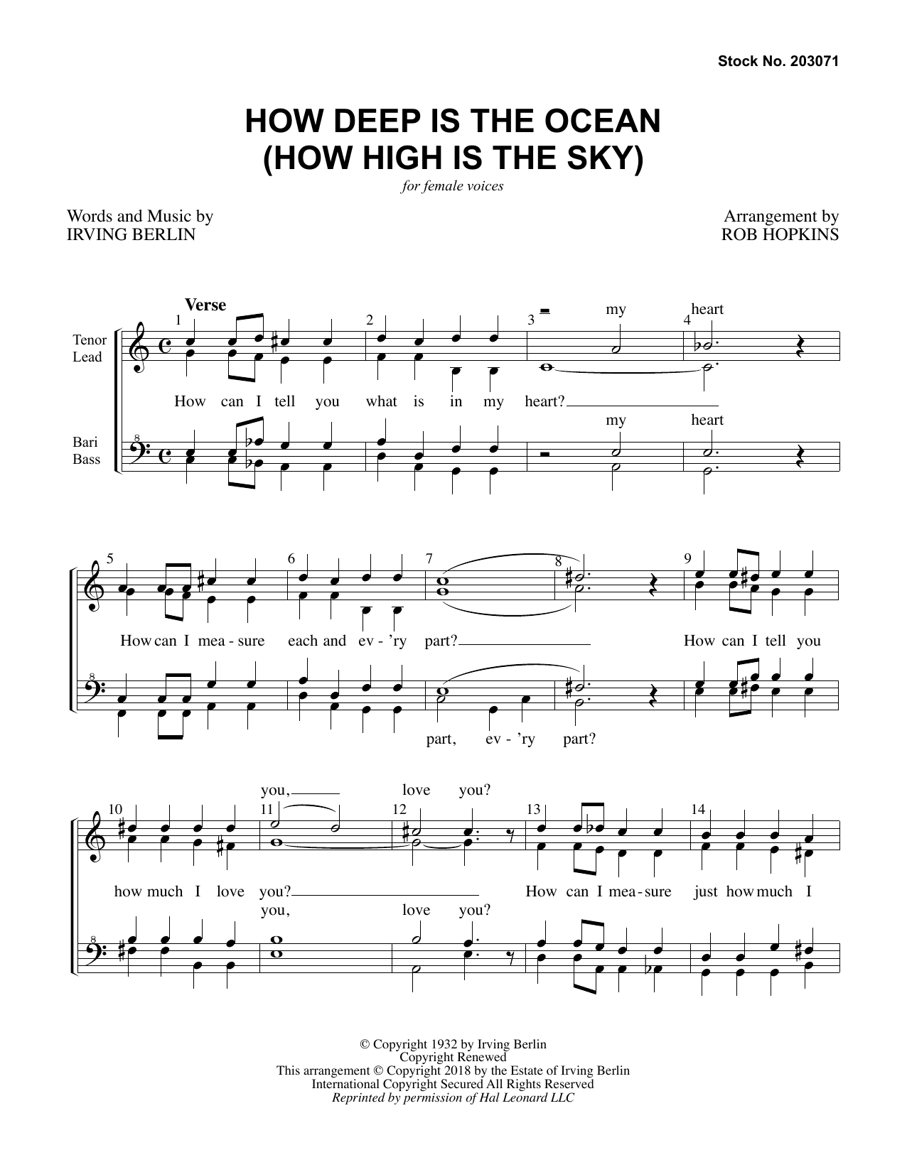 Product gallery: Page 1 of 1 How Deep Is The Ocean (How High Is the Sky) (arr. Rob Hopkins), Irving Berlin