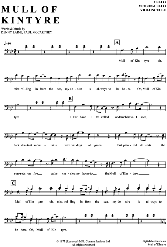 Produktgalerie: Seite 1 von 4 Mull of Kintyre , McCartney, Paul, (Violon-Cello)