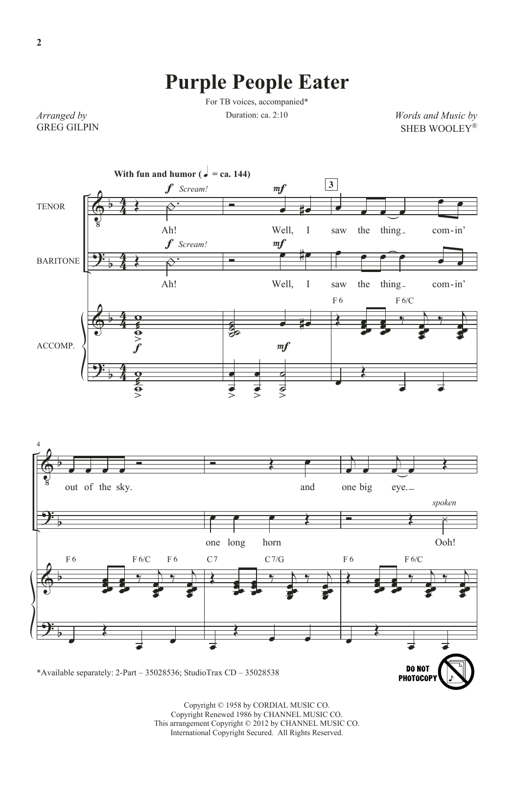Product picture to: Purple People Eater (arr. Greg Gilpin)