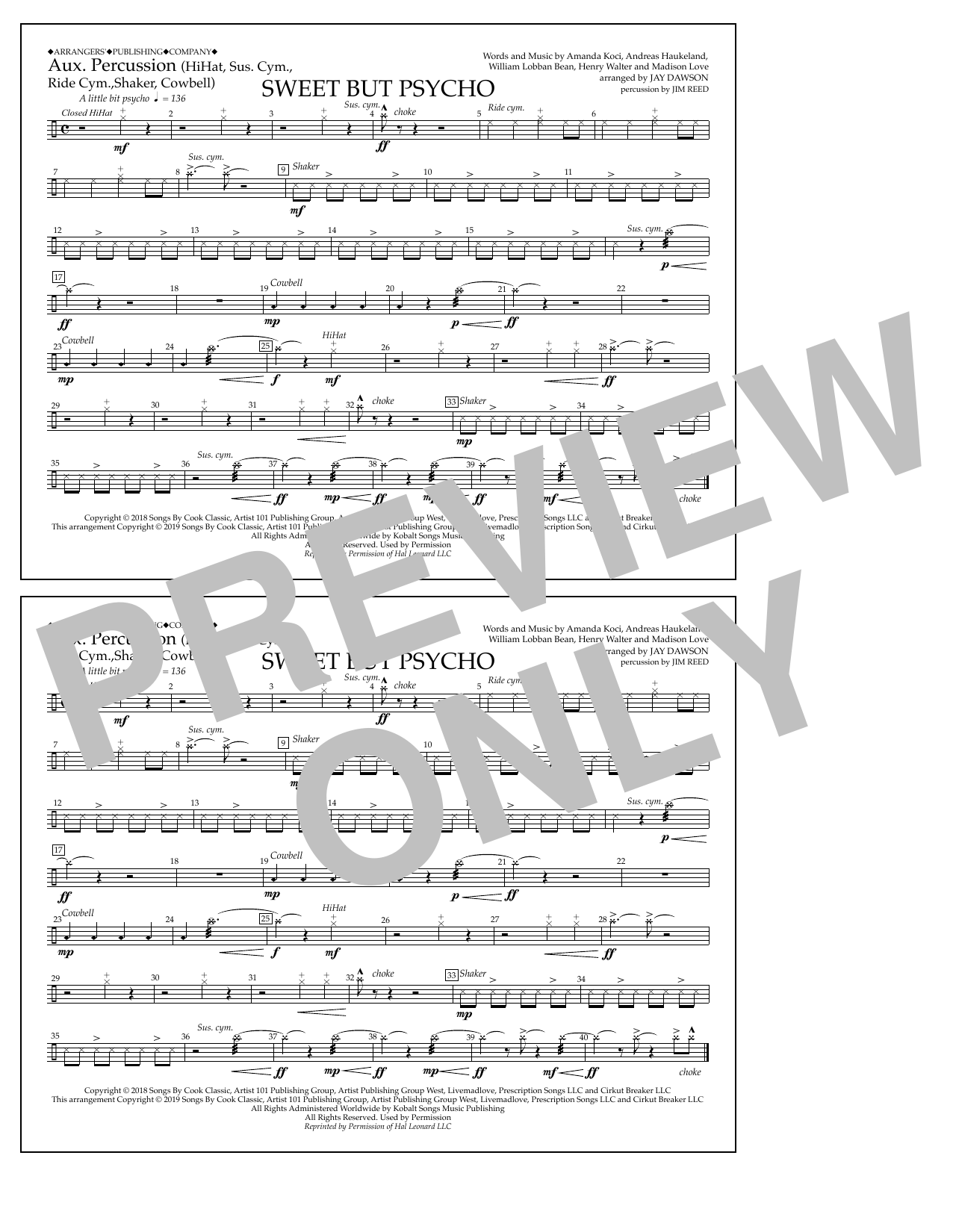 Produktgalerie: Seite 1 von 1 Sweet But Psycho (arr. Jay Dawson) - Aux. Percussion, Ava Max, Ensemble