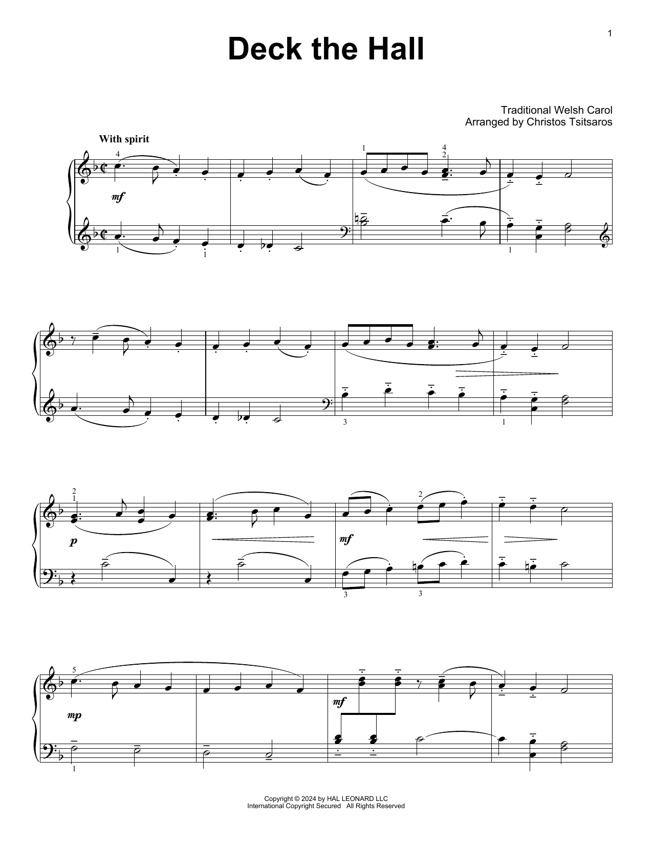 Produktgalerie: Seite 1 von 1 Deck The Hall (arr. Christos Tsitsaros), Traditional Welsh Carol, Klavier