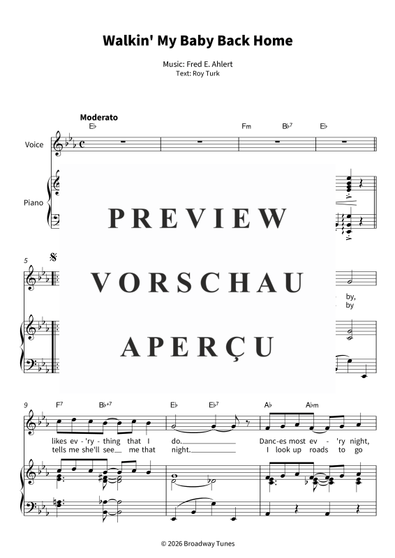 Produktgalerie: Seite 5 von 9 Walkin´ My Baby Back Home - Tin Pan Alley Classic - Vocal & Piano in Eb Major with Lyrics, , Gesang und Klavier