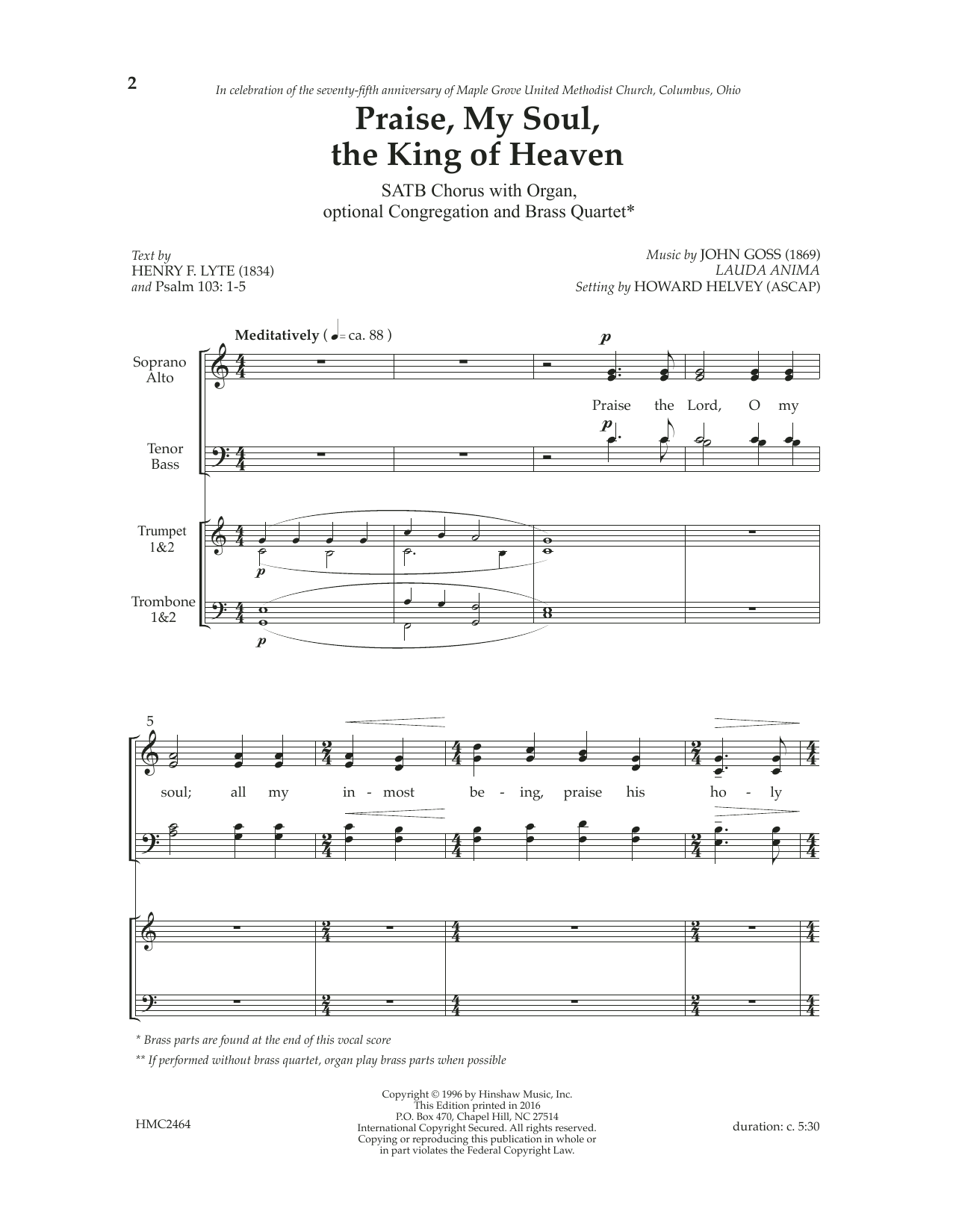 Product gallery: Page 1 of 1 Praise, My Soul, The King of Heaven (arr. Howard Helvey), Jon Goss