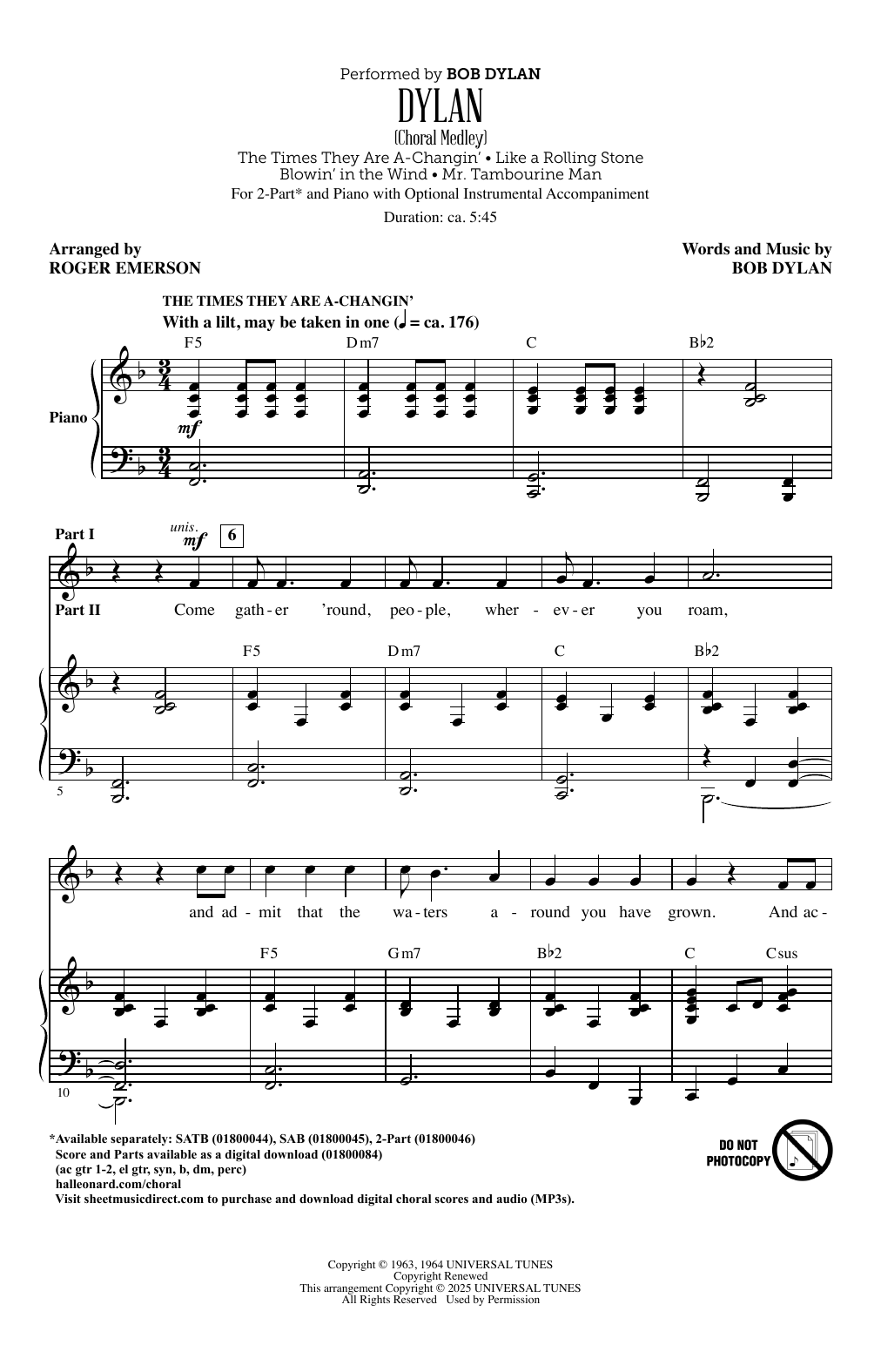 Produktbild zu: Dylan (Choral Medley) (arr. Roger Emerson)