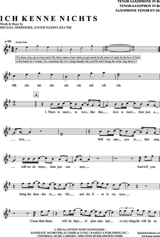 Product gallery: Page 1 of 5 Ich Kenne Nichts (Das So Schön Ist Wie Du) , Naidoo, Xavier, Tenor Saxophone