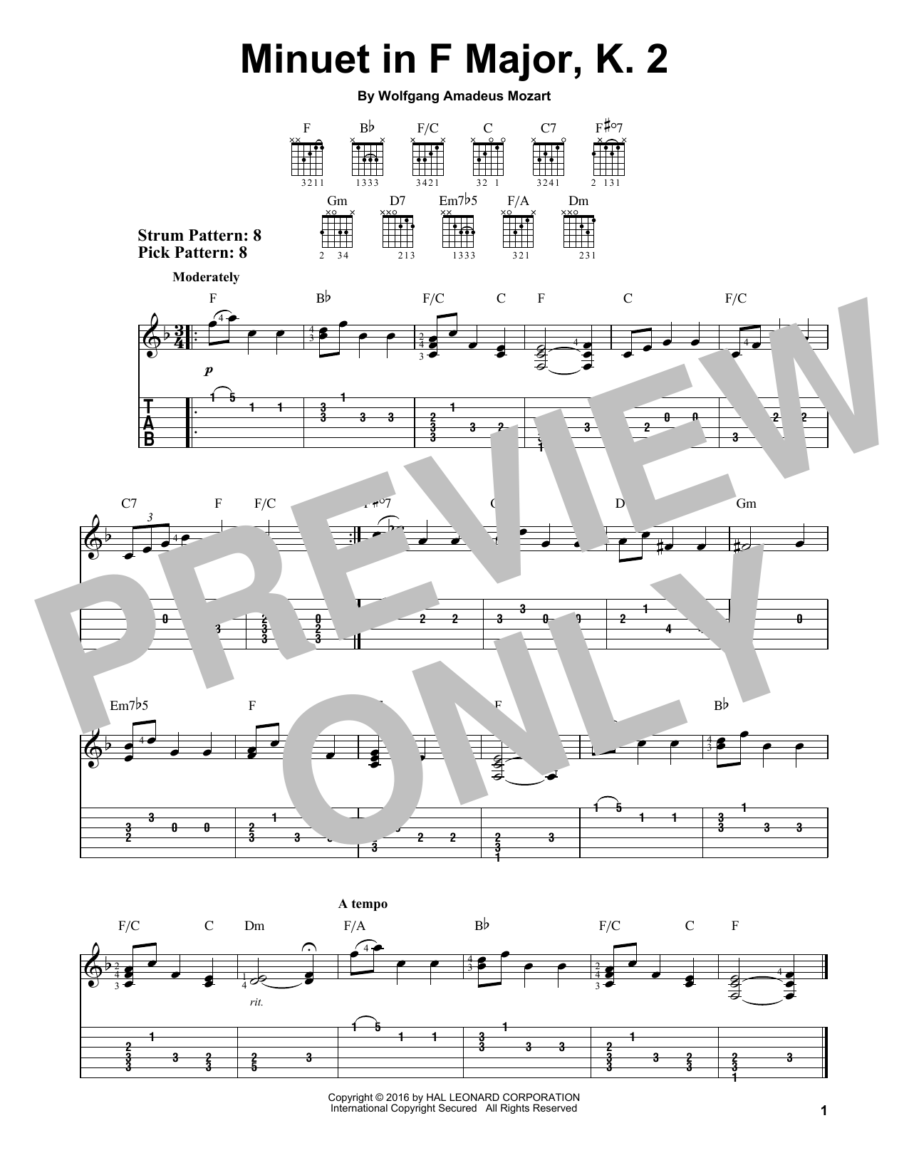 Product gallery: Page 1 of 1 Minuet In F Major, K. 2, Wolfgang Amadeus Mozart