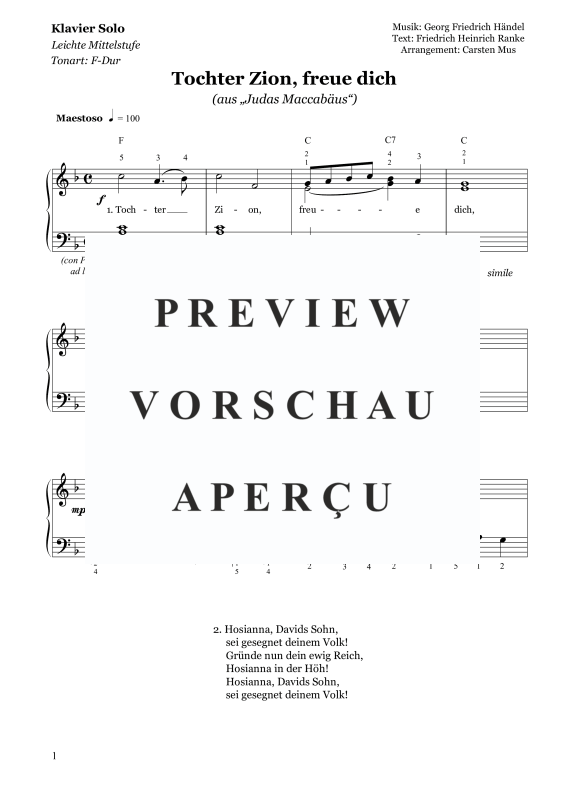 Produktgalerie: Seite 2 von 3 Tochter Zion, freue dich, Traditional, Klavier Solo