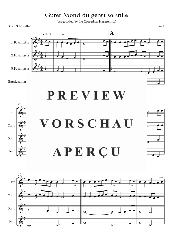 Produktgalerie: Seite 2 von 8 Guter Mond du gehst so stille, , Klarinettenquartett