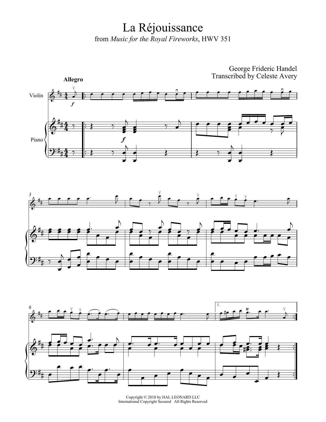 Product gallery: Page 1 of 1 La Rejouissance, George Frederic Handel