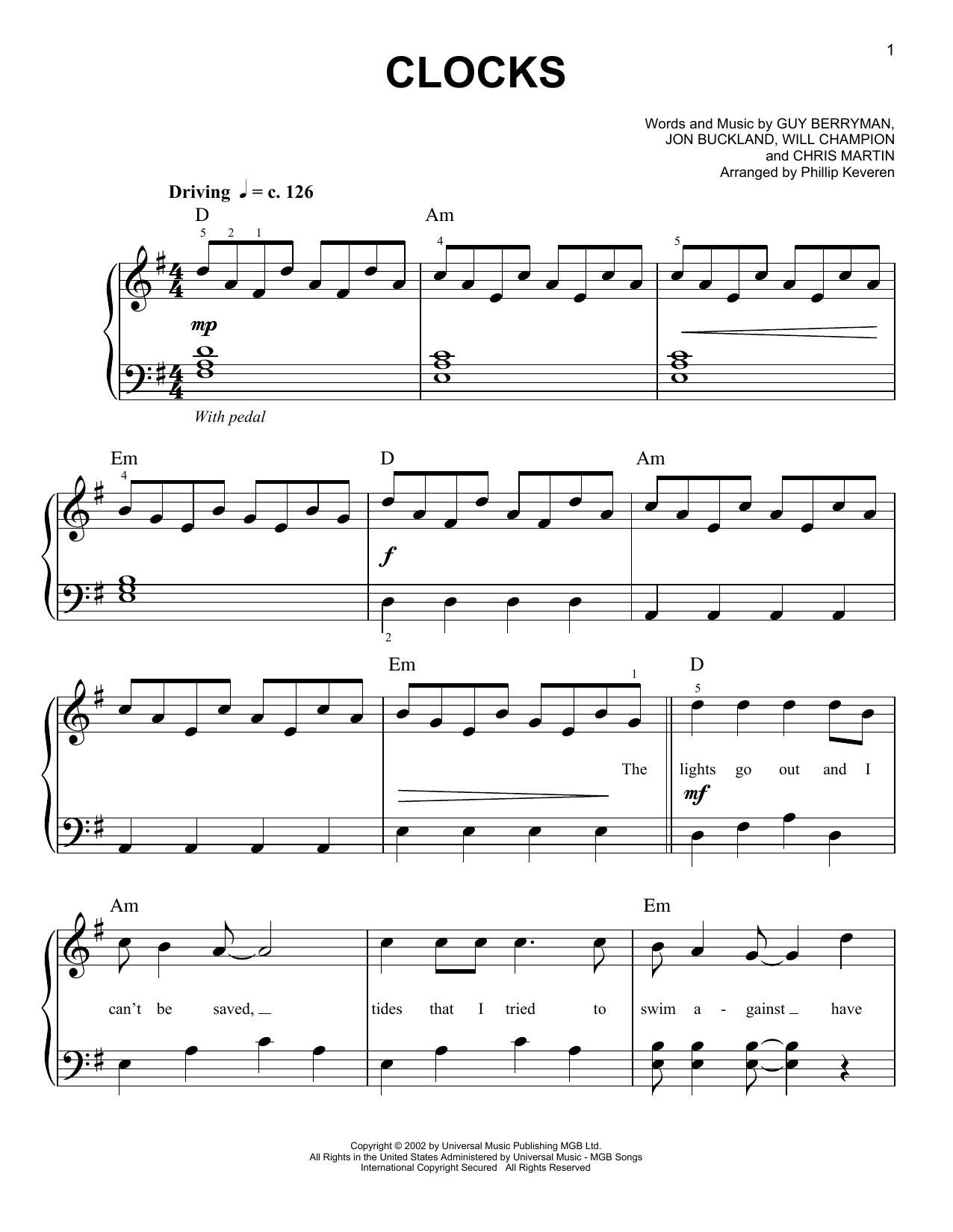 Produktbild zu: Clocks (arr. Phillip Keveren)