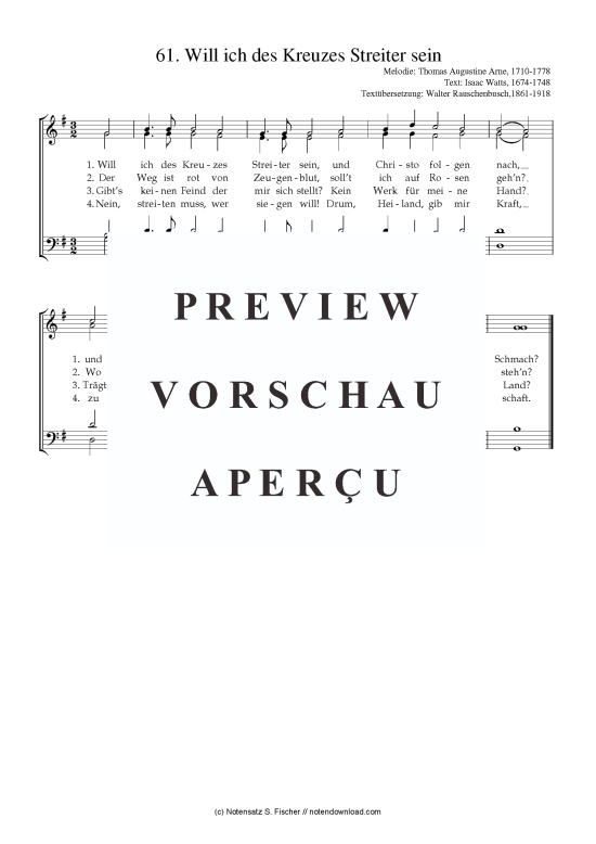 Produktbild zu: Will ich des Kreuzes Streiter sein  Thomas Augustine Arne, 1710-1778 / Isaac Watts, 1674-1748