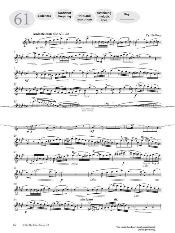 Product gallery: Page 1 of 1 Study No.61 'Andante Cantabile' (from 'More Graded Studies For Clarinet Book Two'), Cyrille Rose
